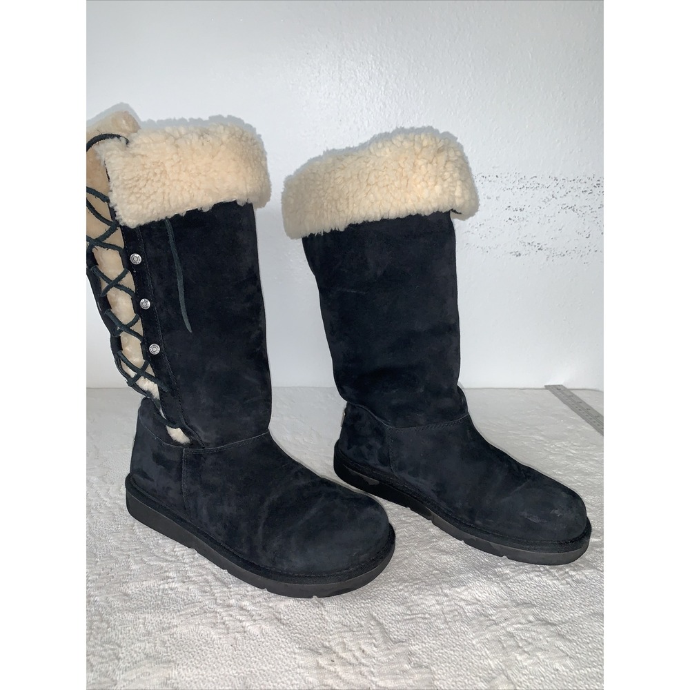 UGG Australia Sheepskin Classic Tall 5163 Black Laced Up Boots‎ Women's W7 7